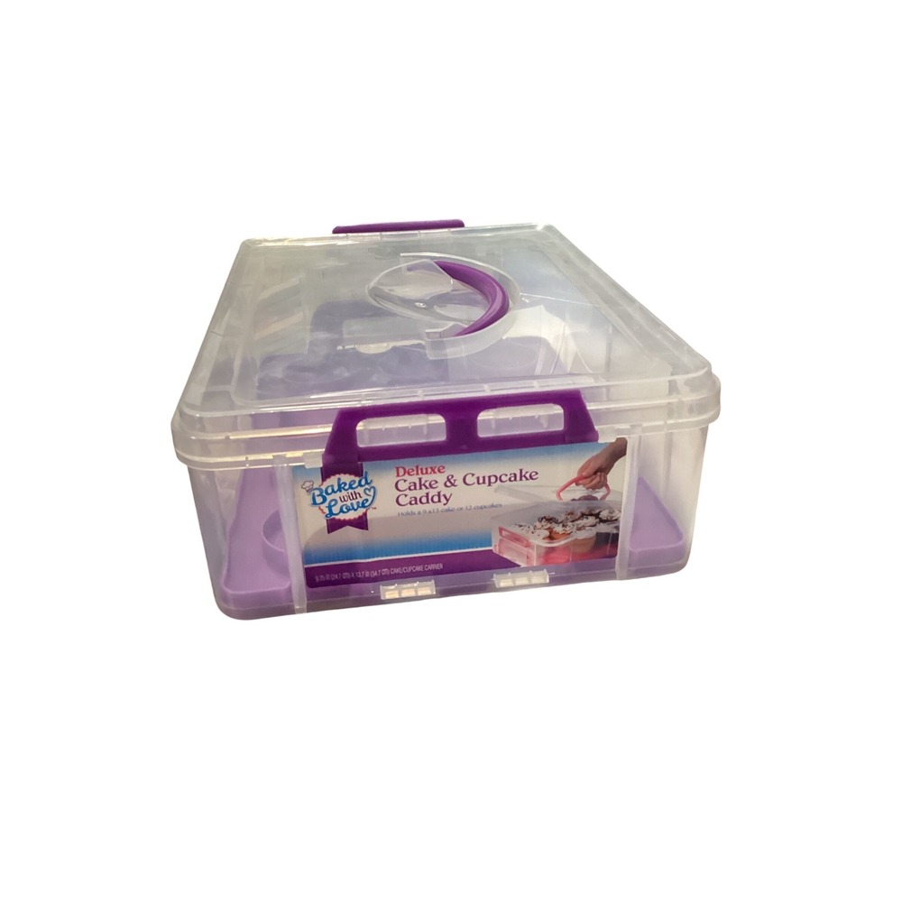 Baked with Love Deluxe Cake and Cupcake Caddy Purple Clear 12 Count 9x13 Carrier